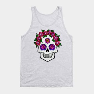 Halloween Skull with Rainbow Roses Tank Top